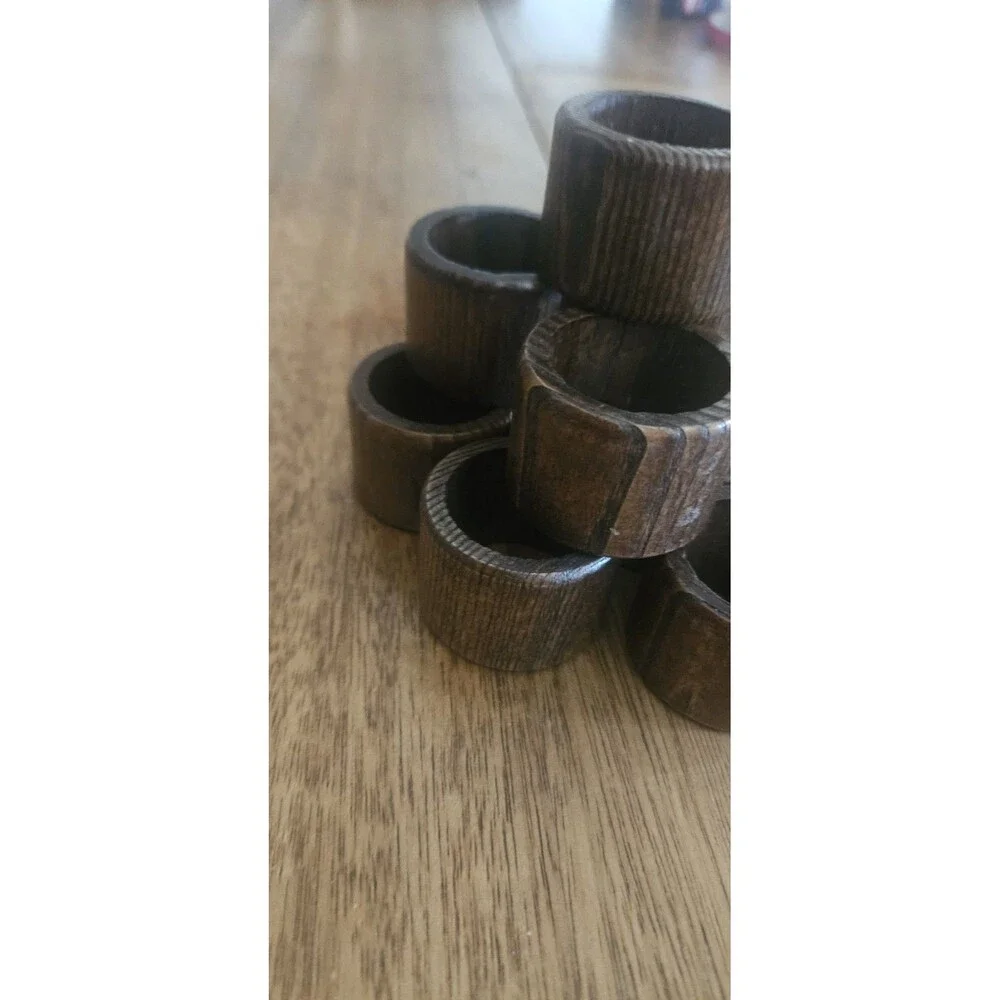 Vintage Wood MCM Napkin Rings 9